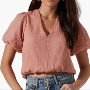 Astr Blush Textured Wrap Blouse